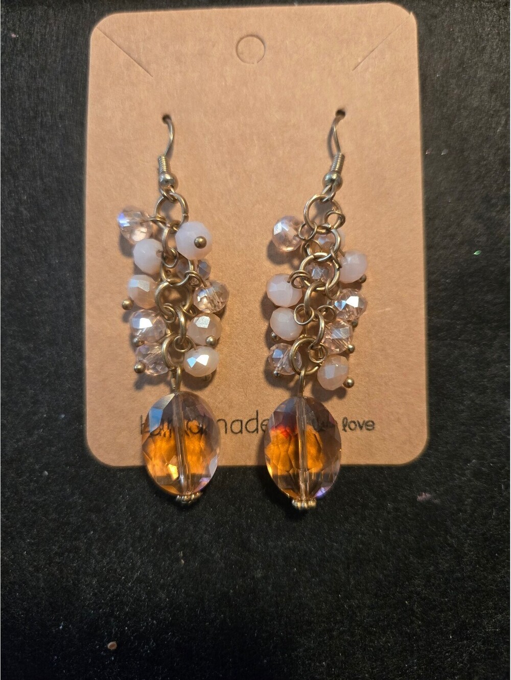Orange and White Beaded Dangle Earrings